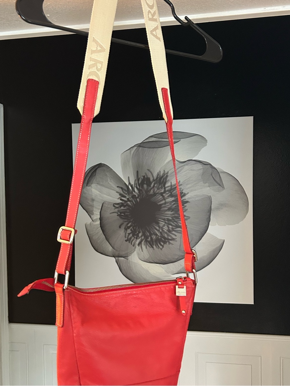 Arcadia Red Leather Crossbody with Branded Canvas Strap